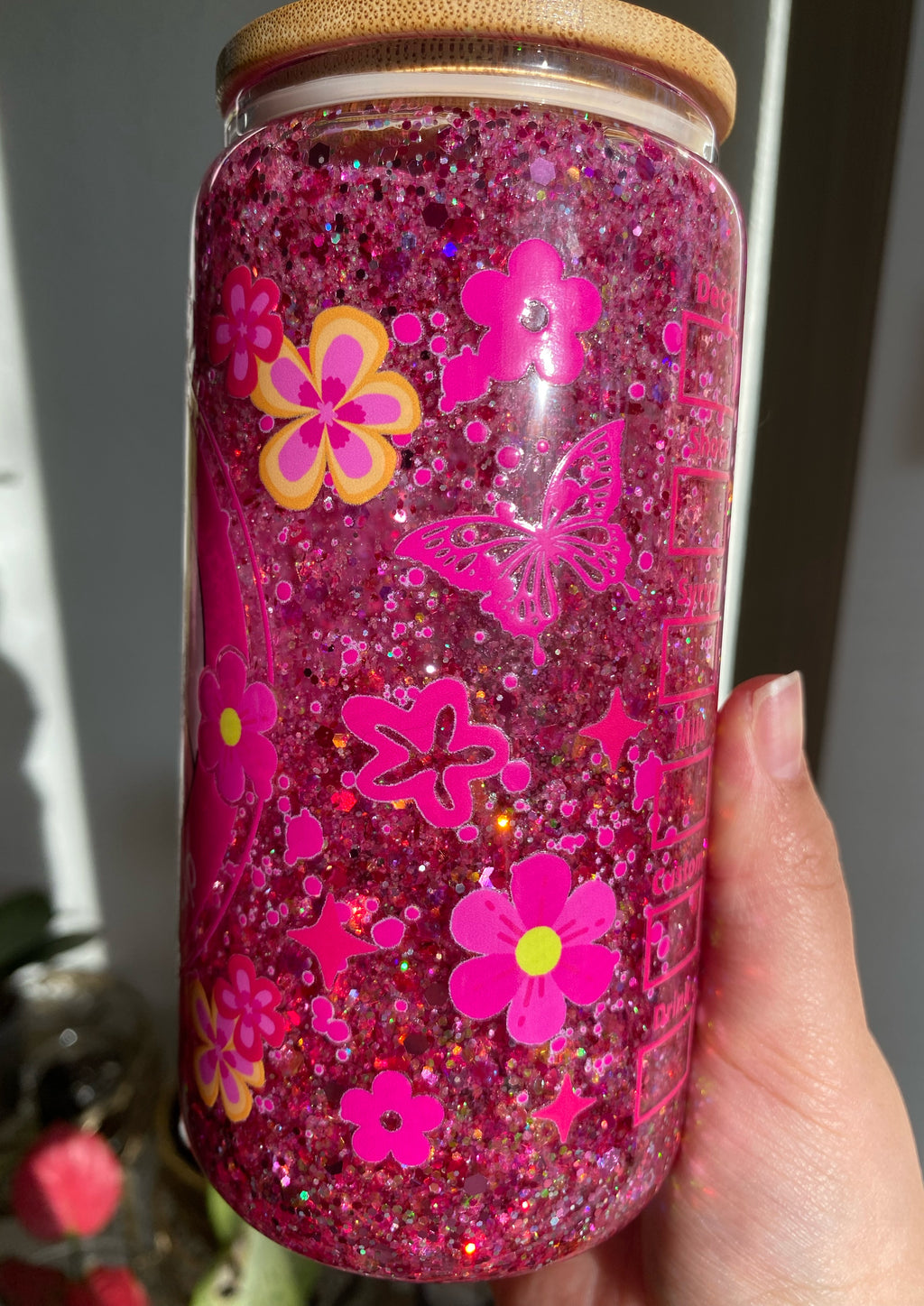 16oz Glitter Snow Globe Glass Tumbler