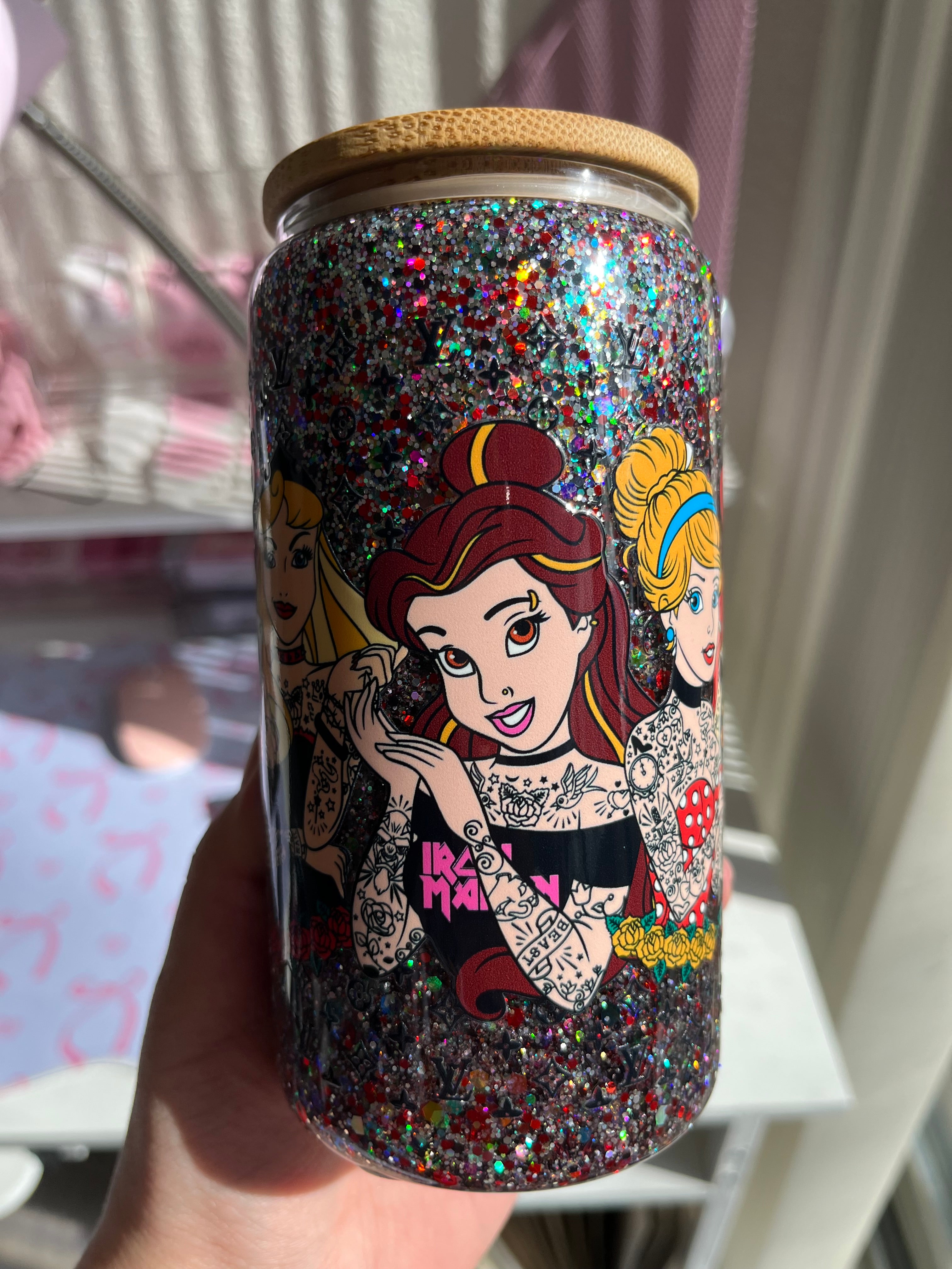 16oz Glitter Snow Globe Glass Tumbler