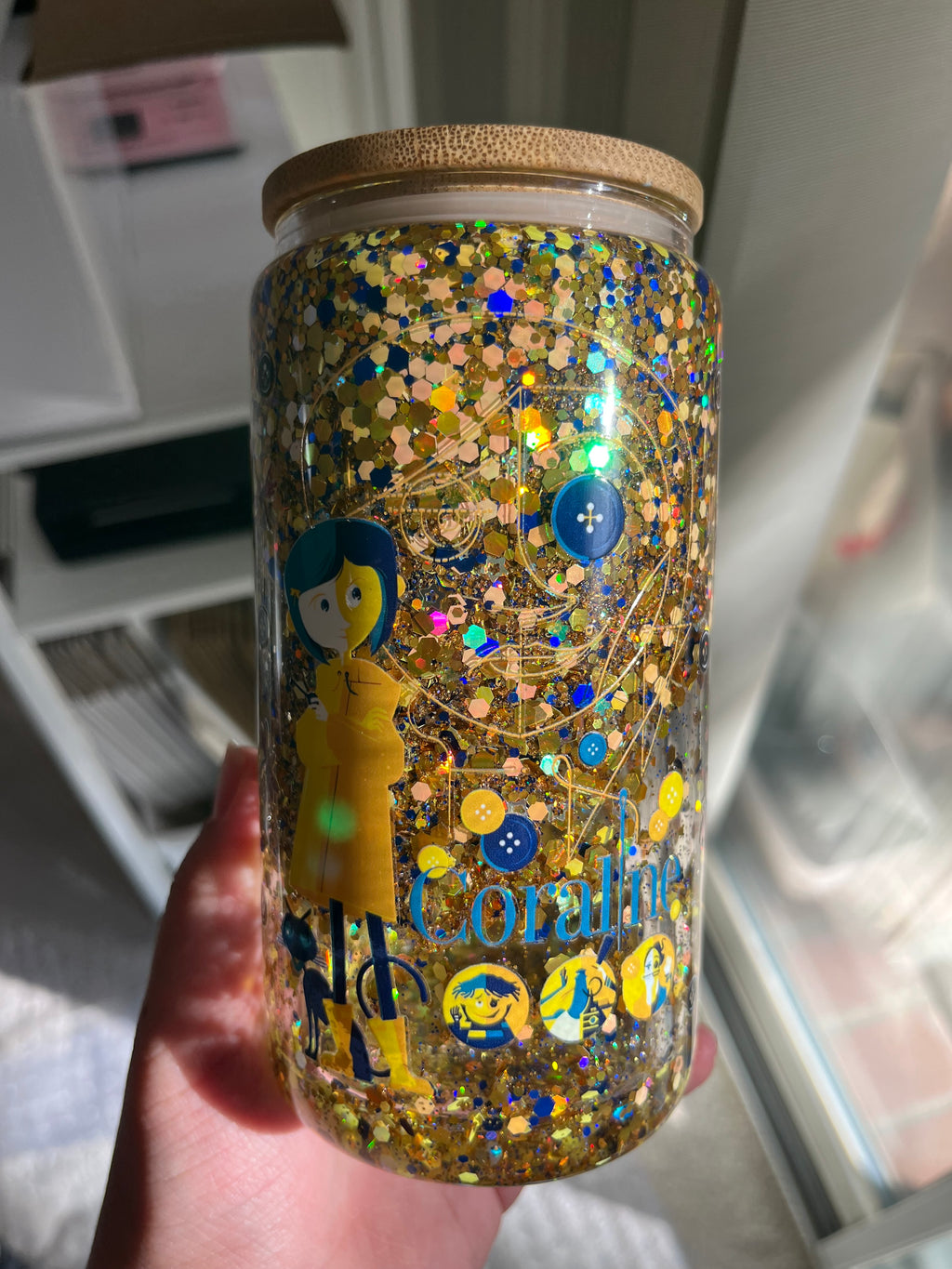 16oz Glitter Snow Globe Glass Tumbler