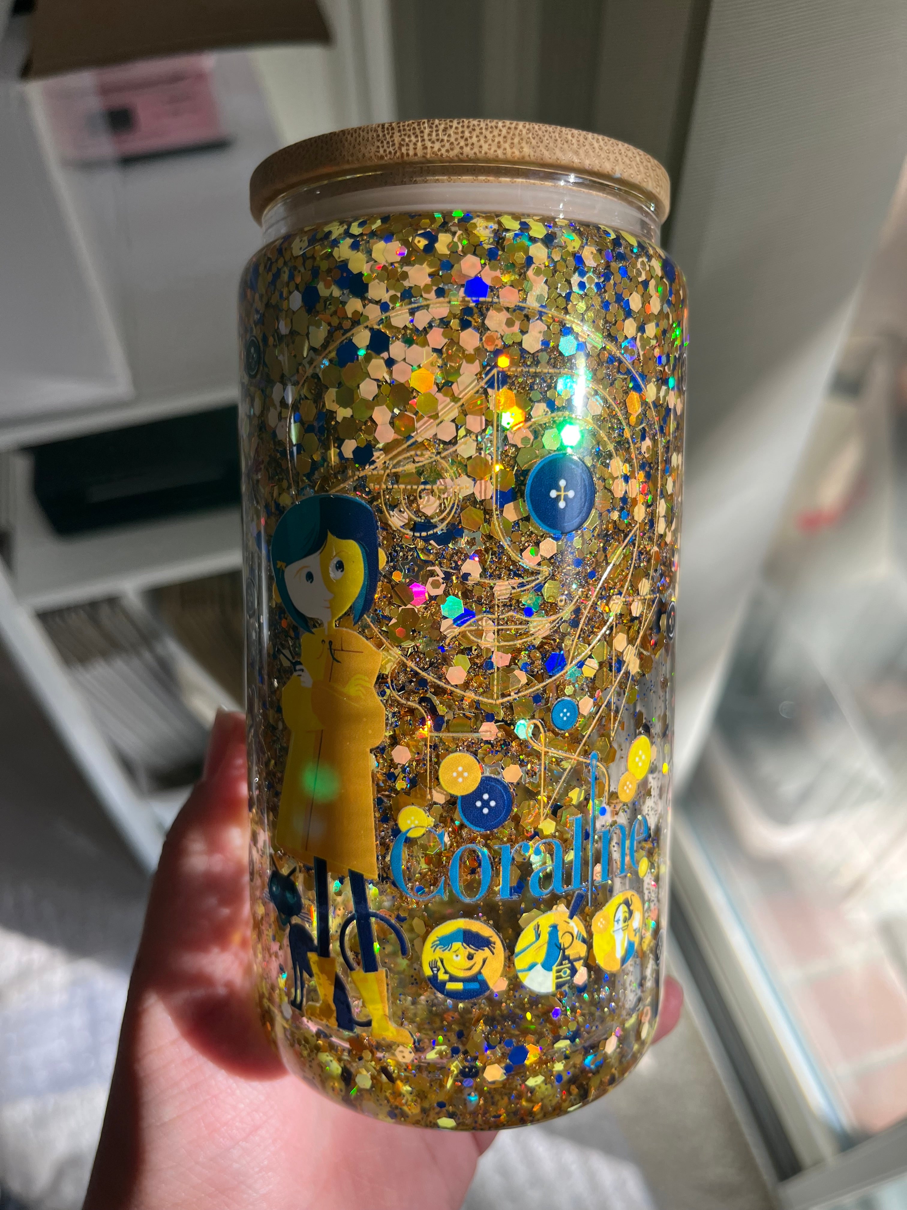 16oz Glitter Snow Globe Glass Tumbler