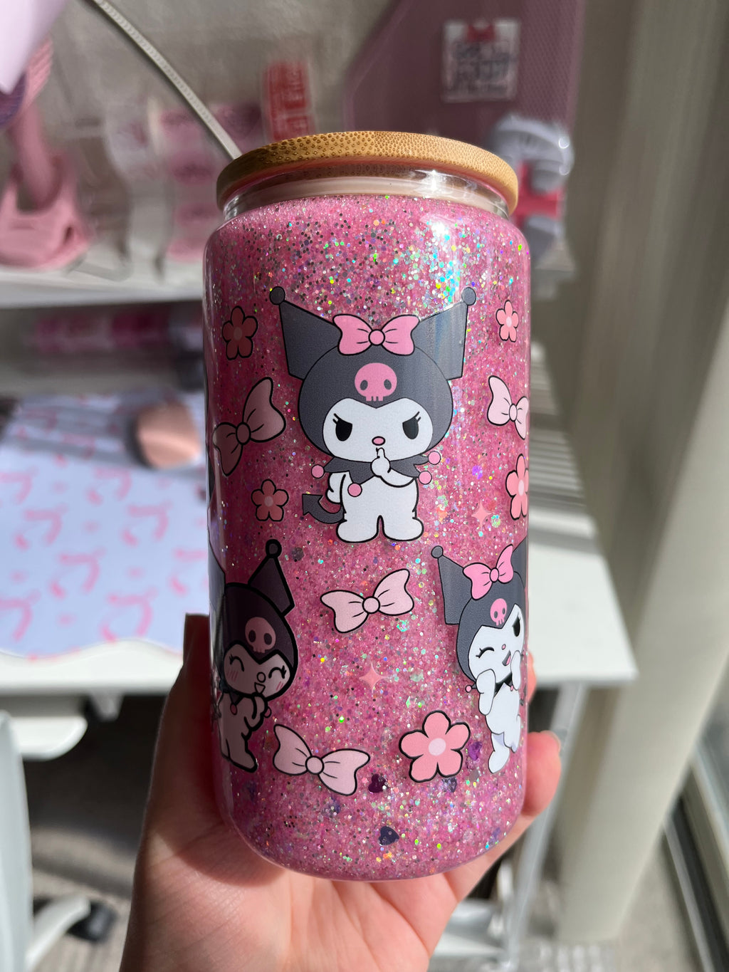 16oz Glitter Snow Globe Glass Tumbler