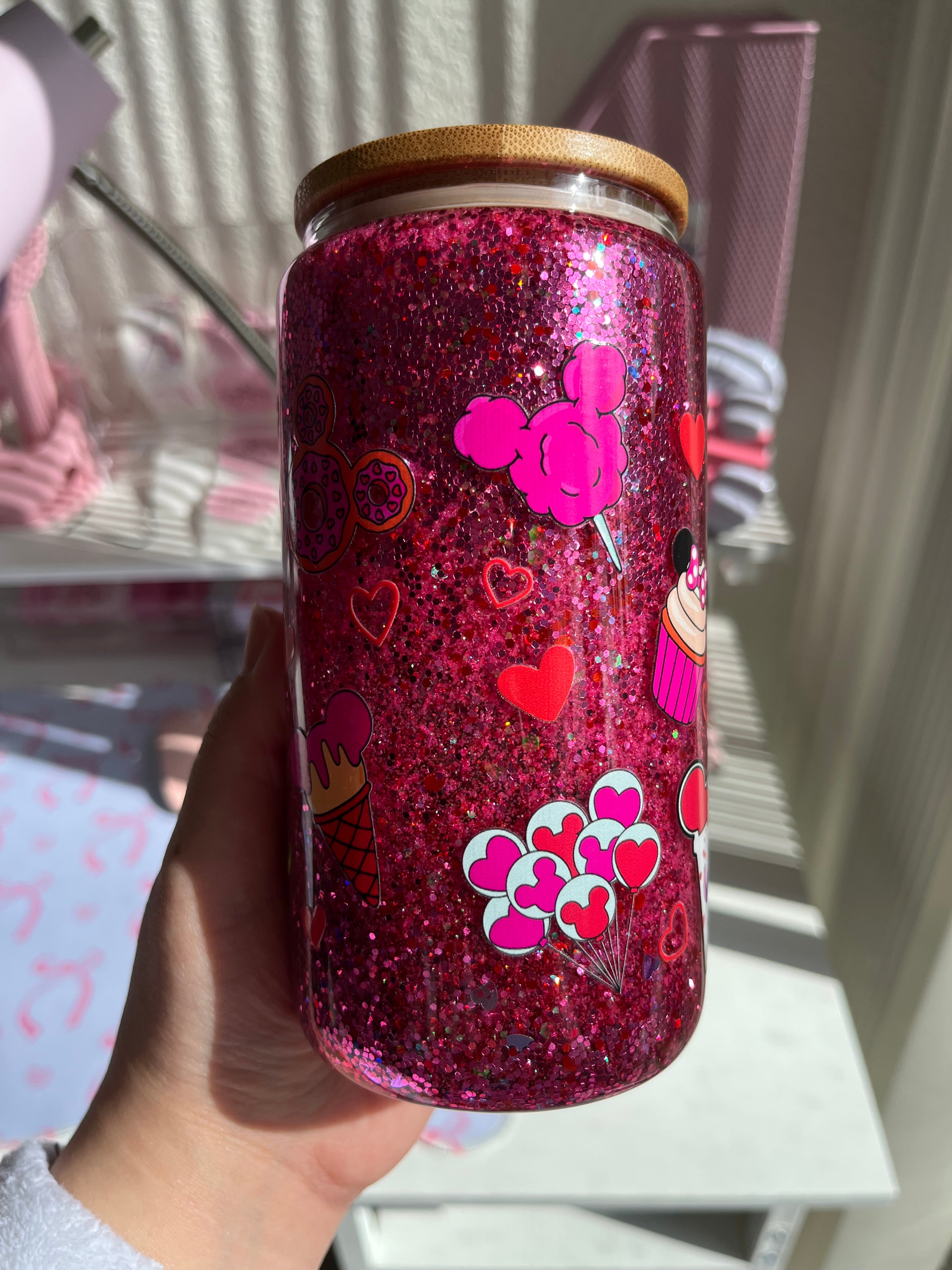 16oz Glitter Snow Globe Glass Tumbler