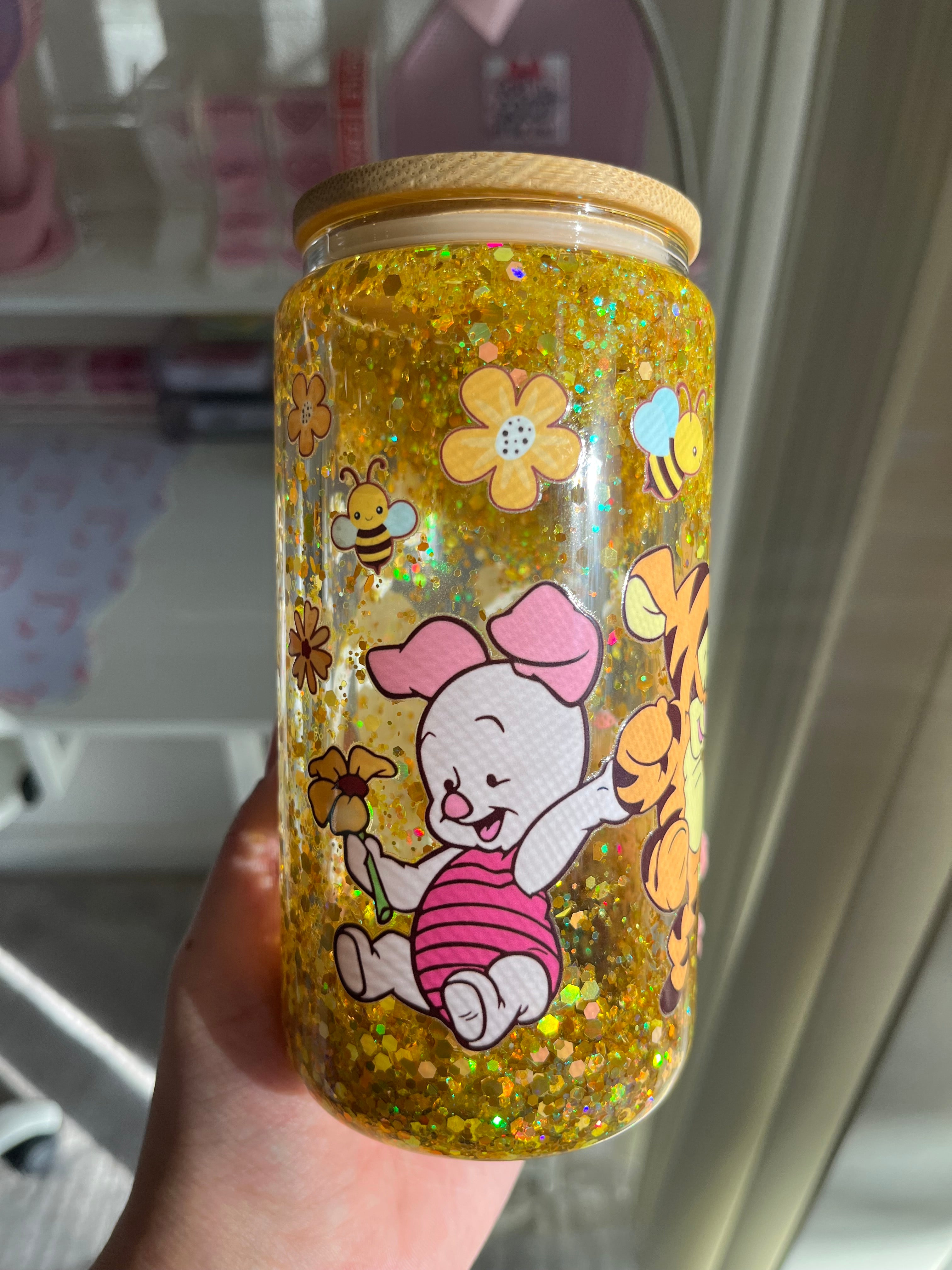 16oz Glitter Snow Globe Glass Tumbler