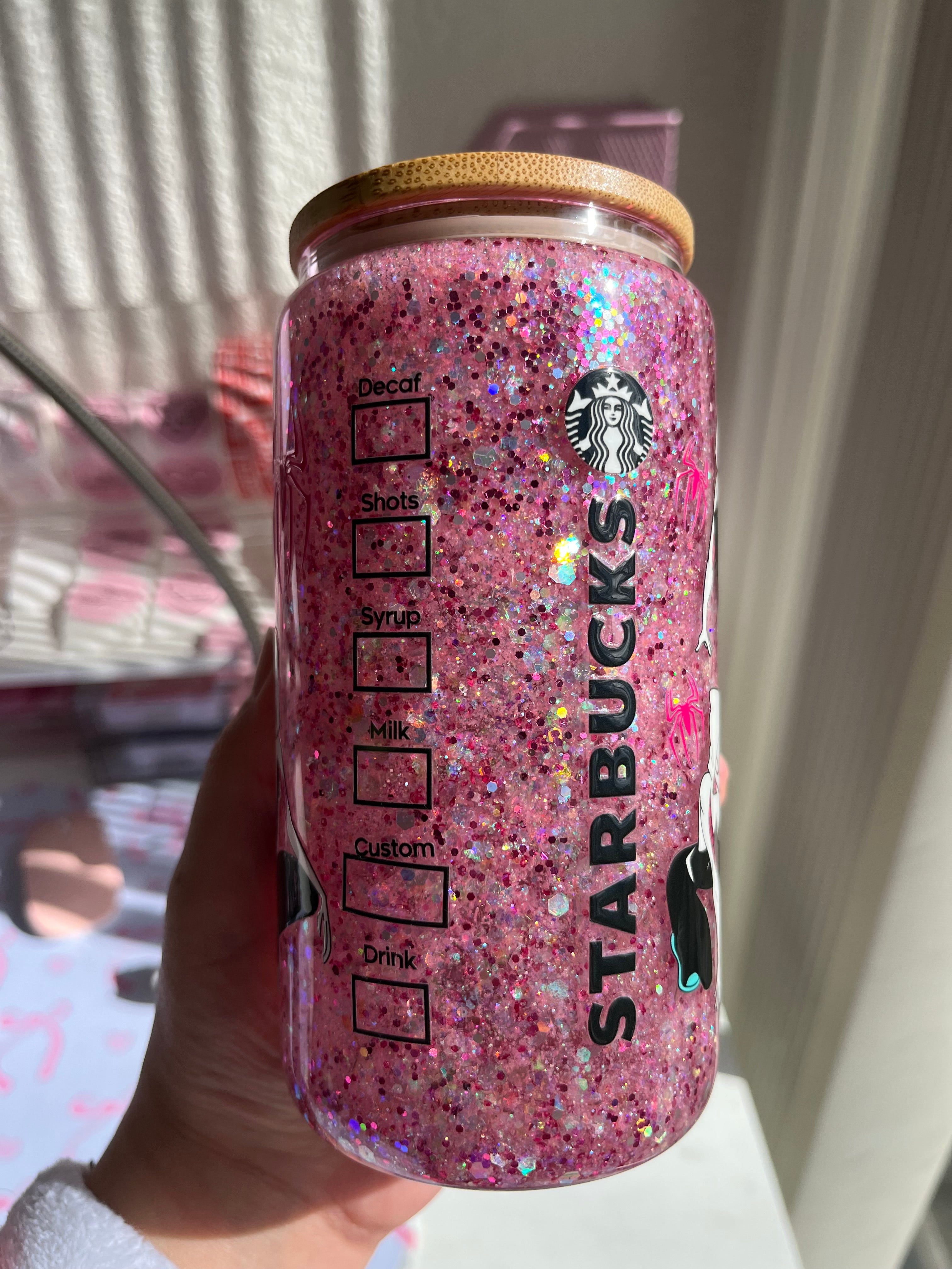 16oz Glitter Snow Globe Glass Tumbler