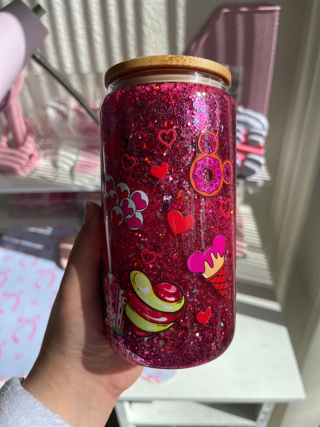 16oz Glitter Snow Globe Glass Tumbler