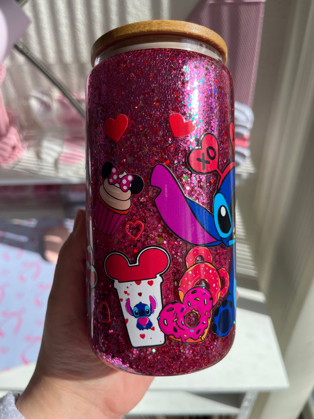 16oz Glitter Snow Globe Glass Tumbler