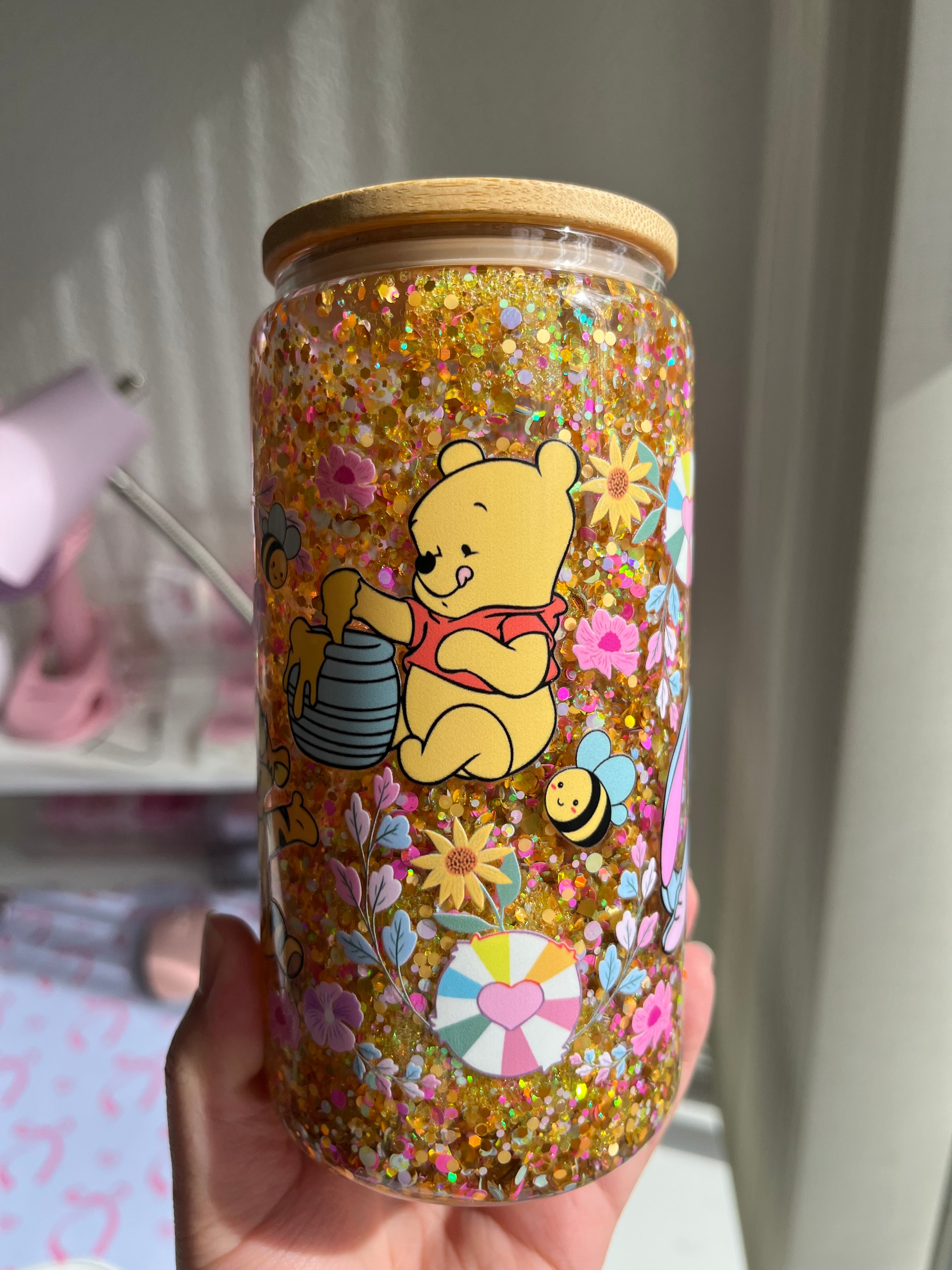 16oz Glitter Snow Globe Glass Tumbler