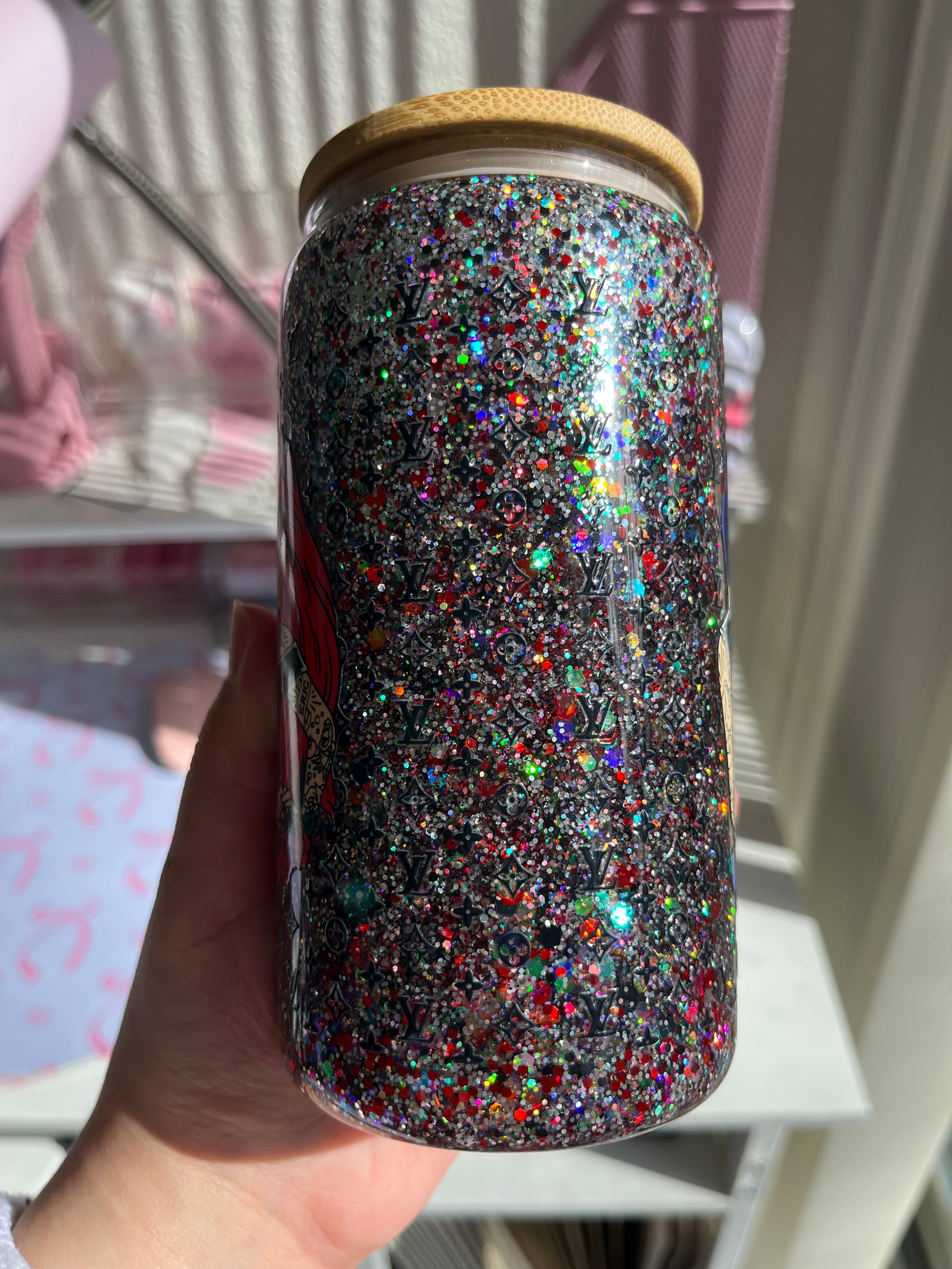 16oz Glitter Snow Globe Glass Tumbler