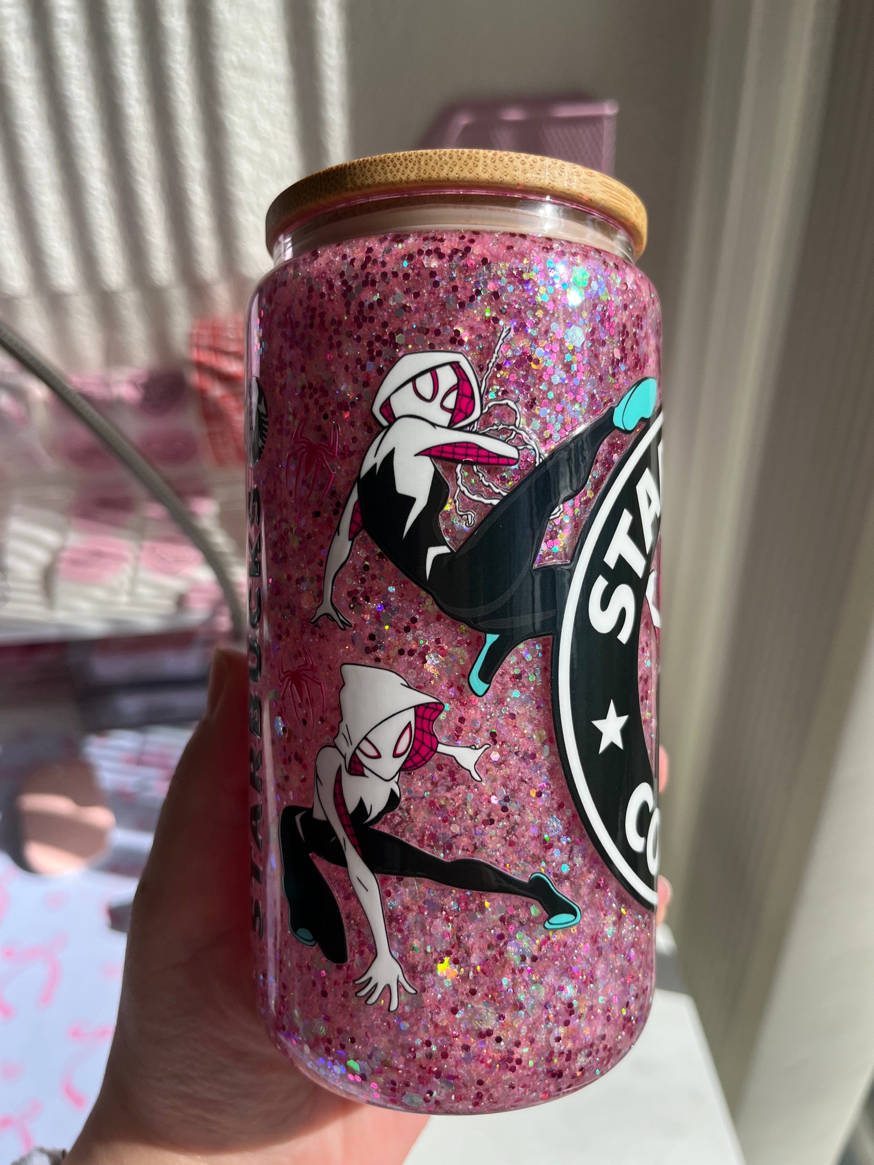 16oz Glitter Snow Globe Glass Tumbler