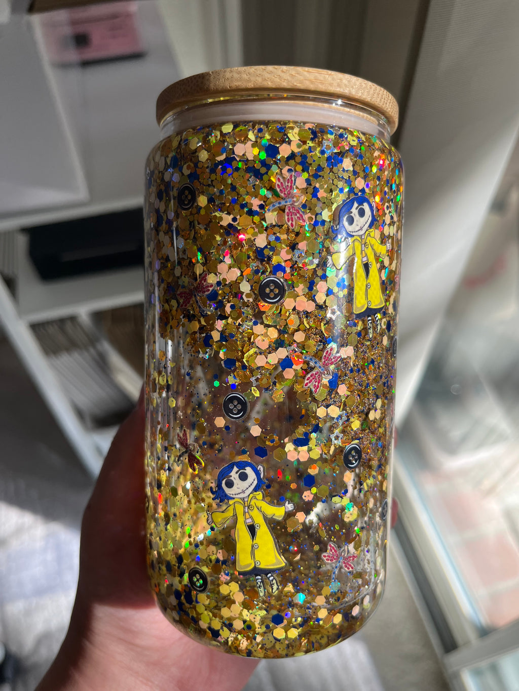 16oz Glitter Snow Globe Glass Tumbler