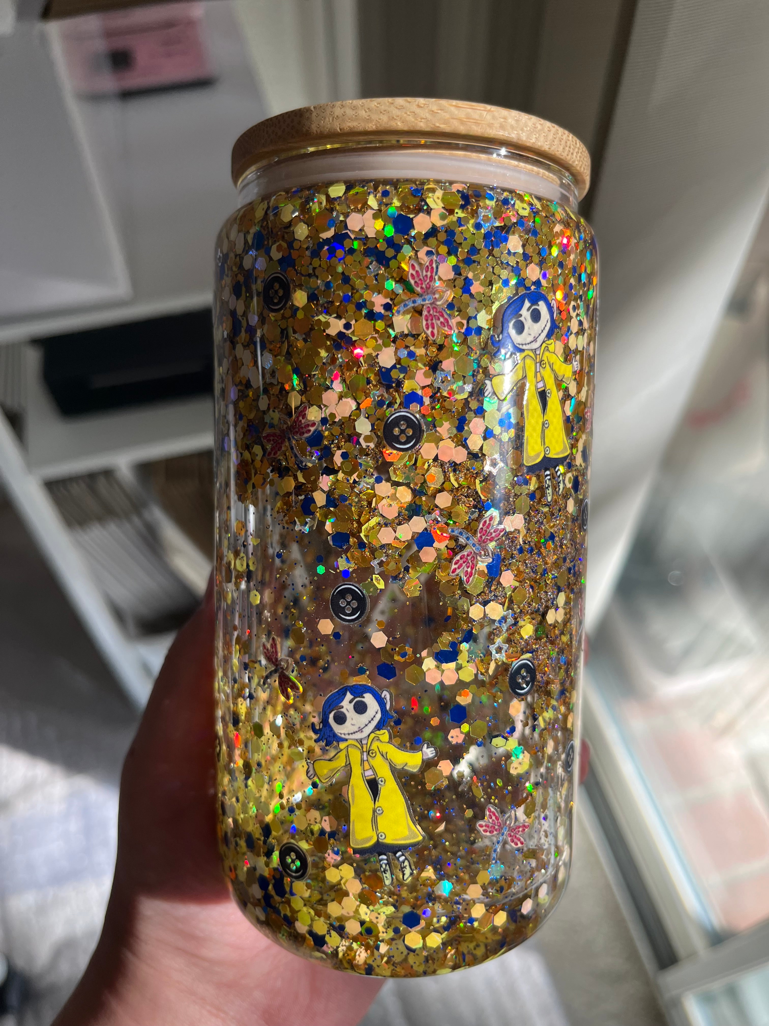 16oz Glitter Snow Globe Glass Tumbler