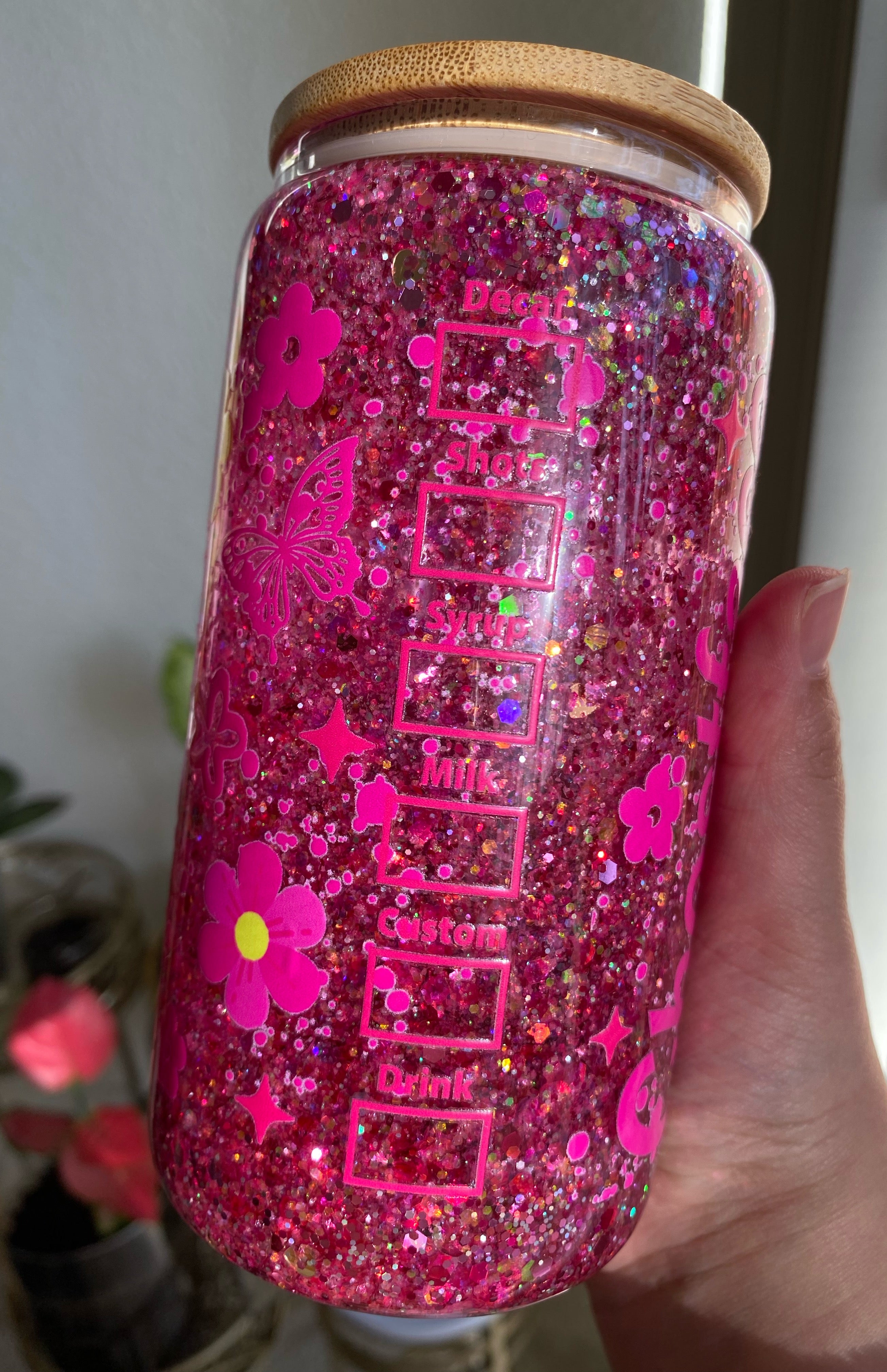 16oz Glitter Snow Globe Glass Tumbler