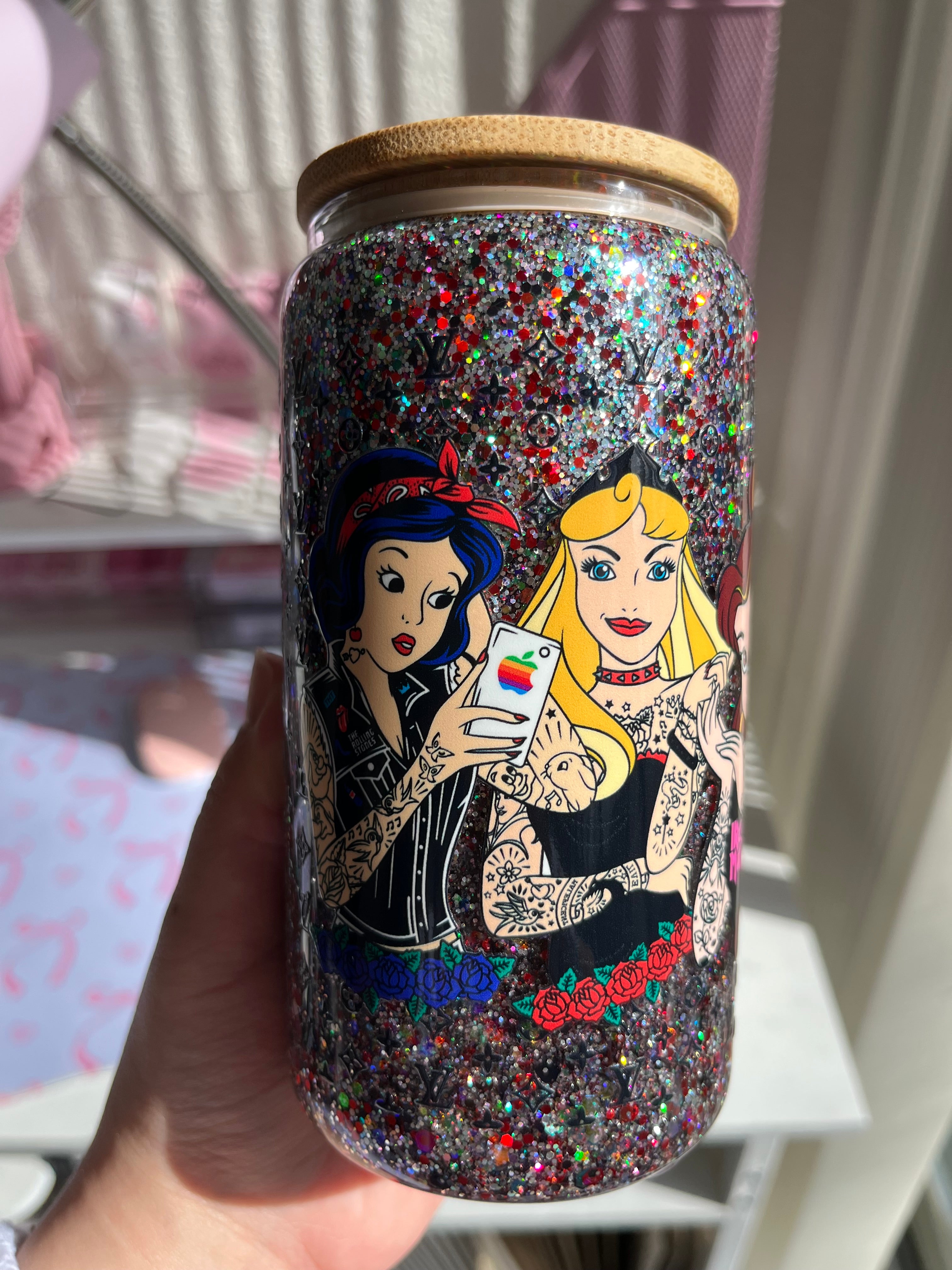 16oz Glitter Snow Globe Glass Tumbler