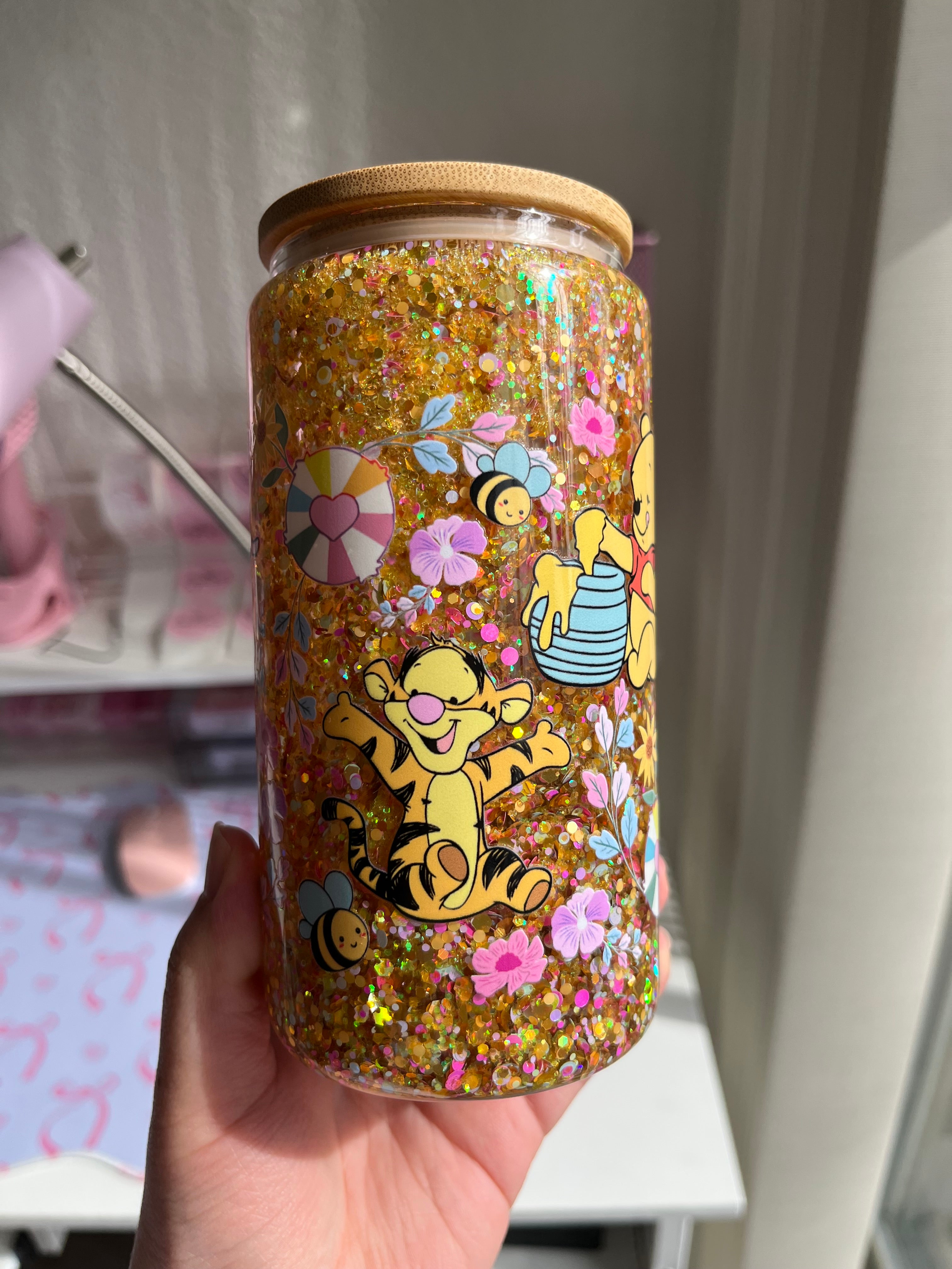 16oz Glitter Snow Globe Glass Tumbler