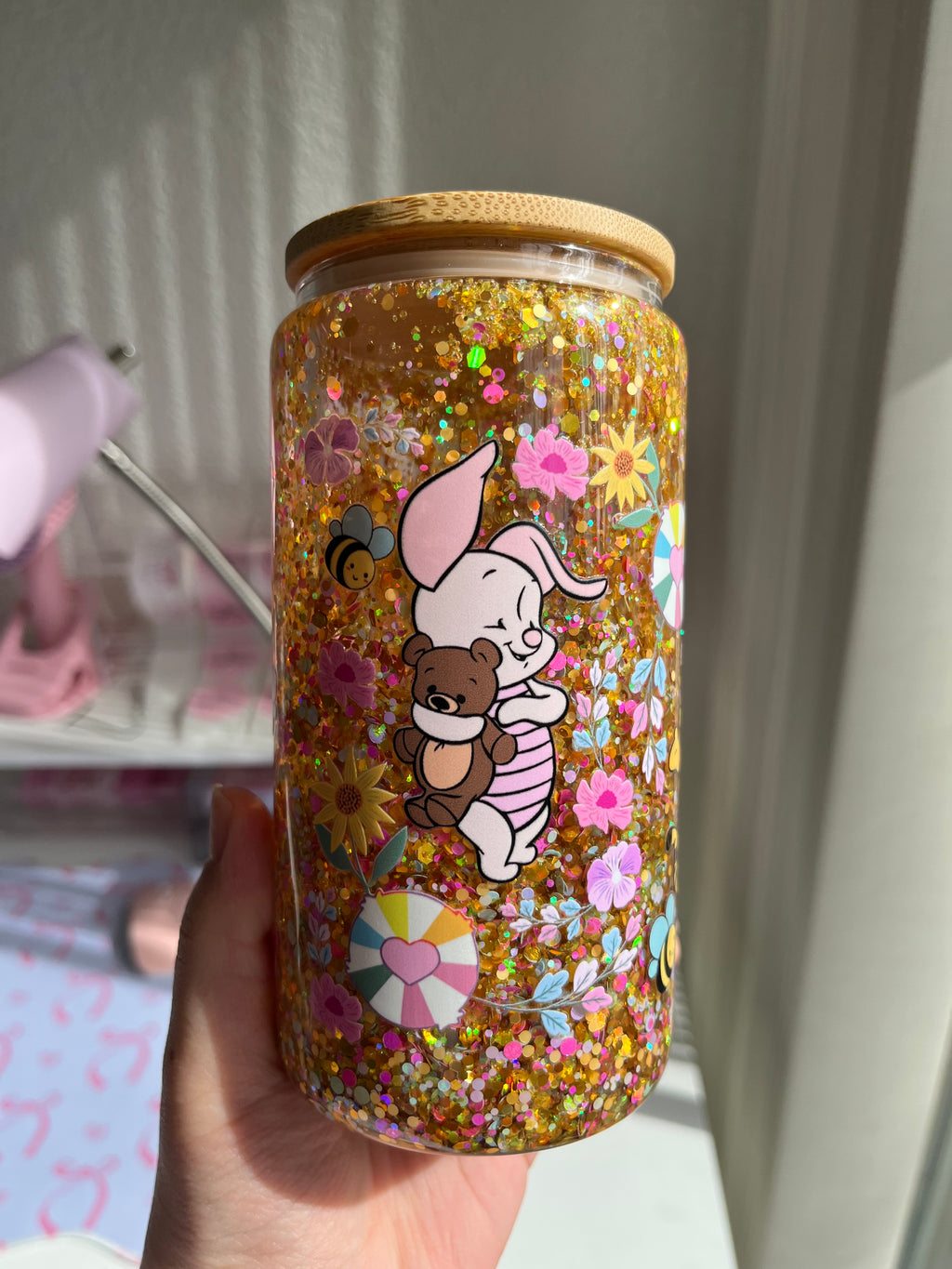 16oz Glitter Snow Globe Glass Tumbler