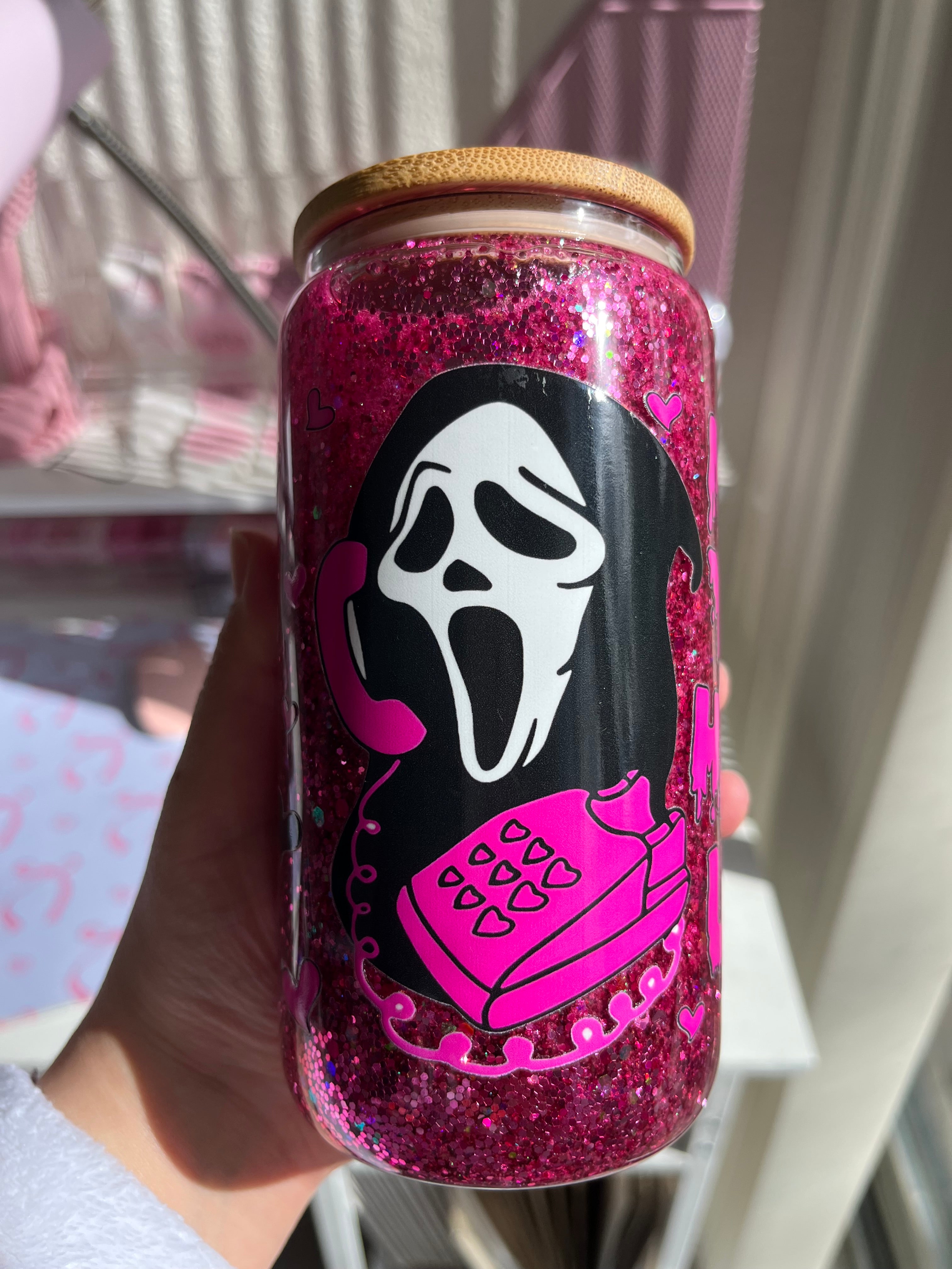 16oz Glitter Snow Globe Glass Tumbler