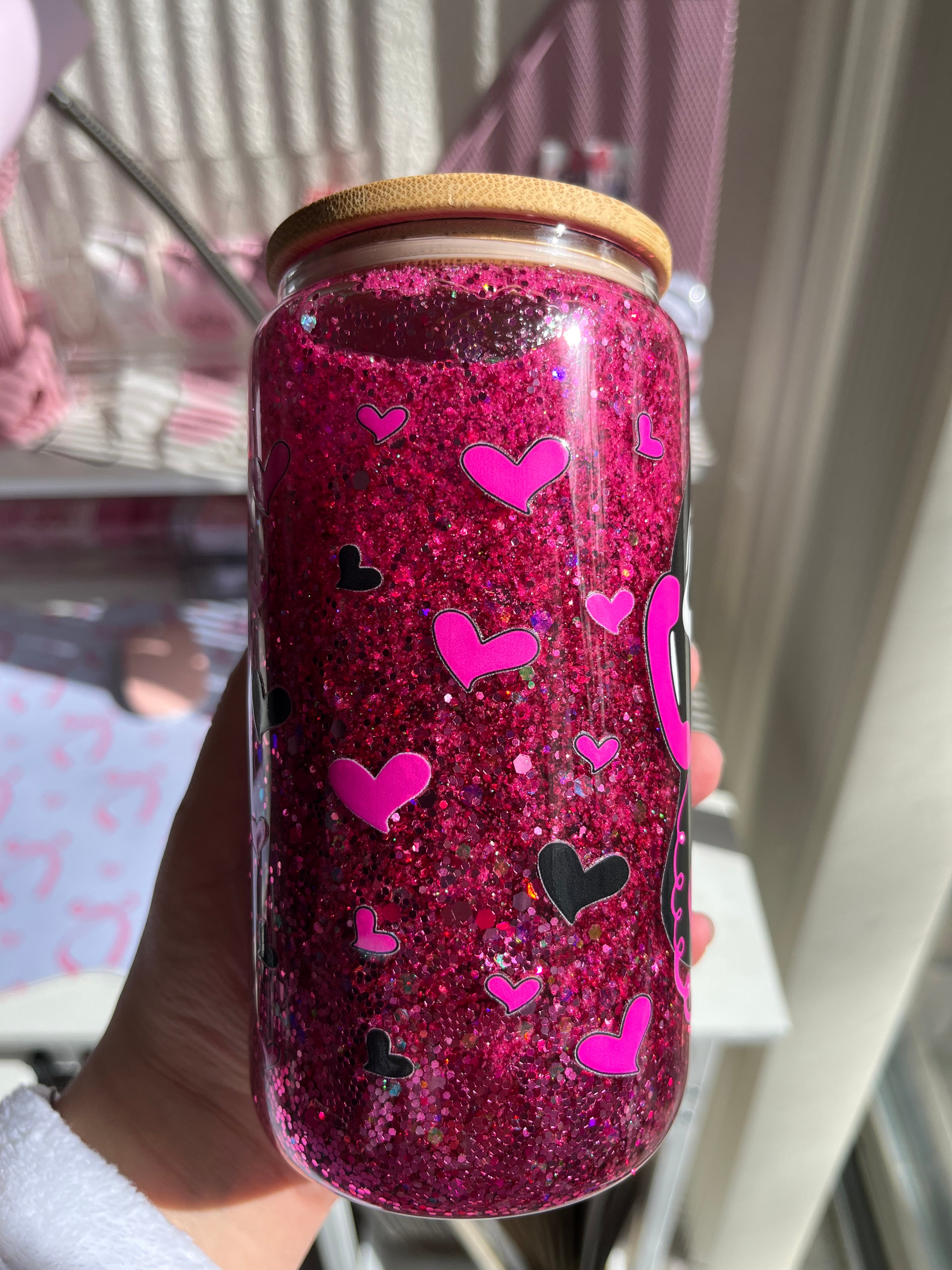 16oz Glitter Snow Globe Glass Tumbler
