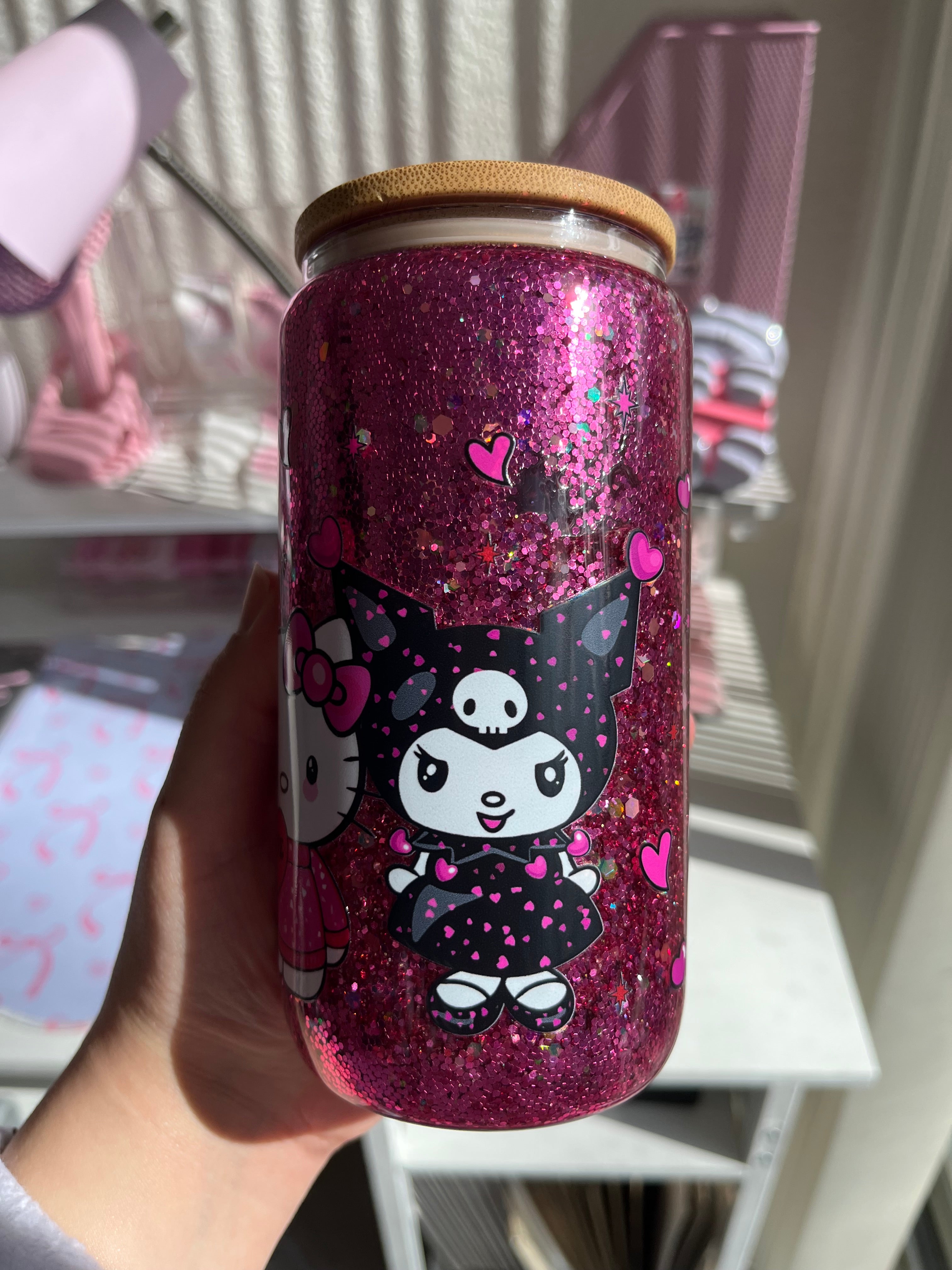 16oz Glitter Snow Globe Glass Tumbler