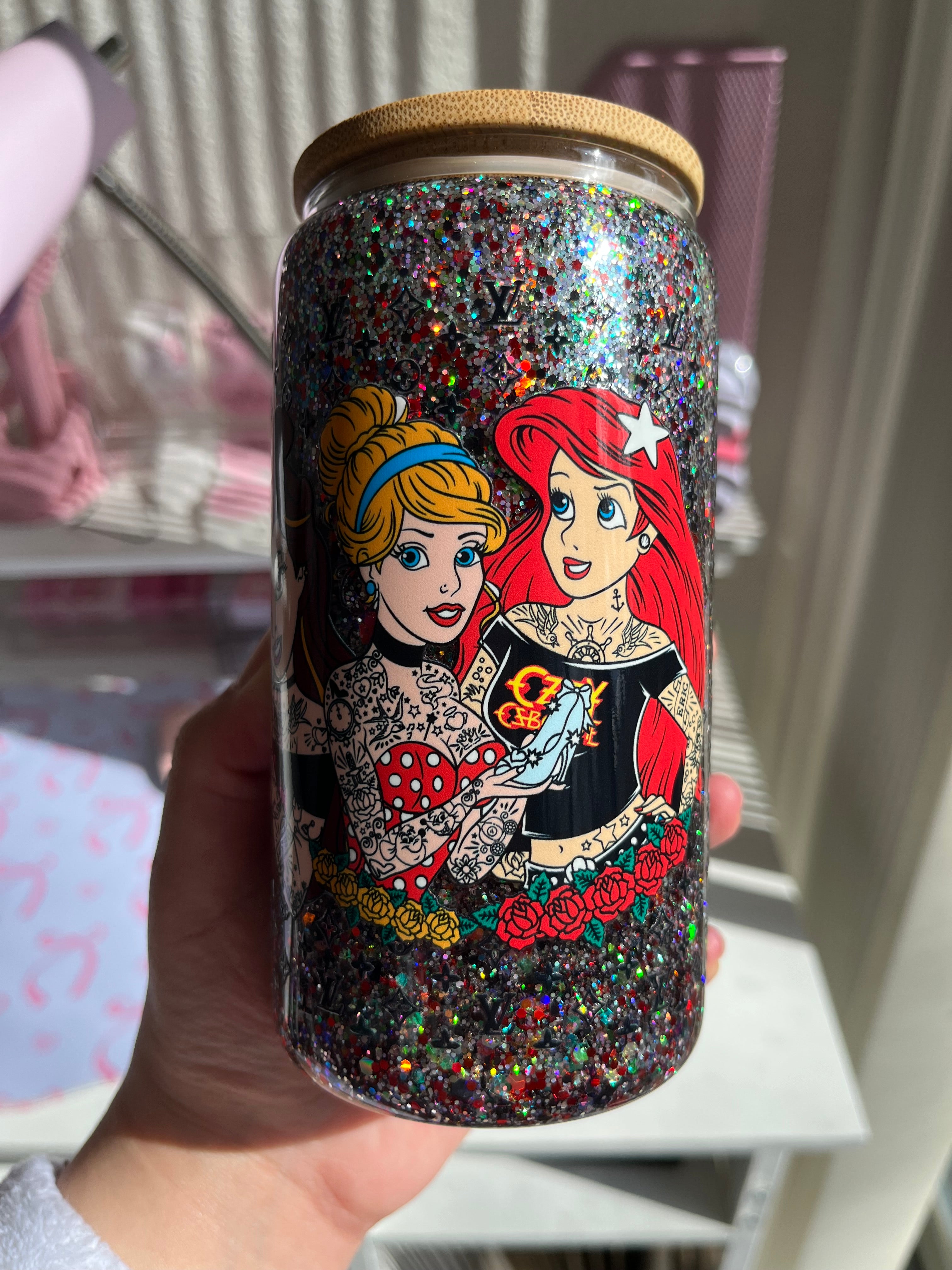 16oz Glitter Snow Globe Glass Tumbler