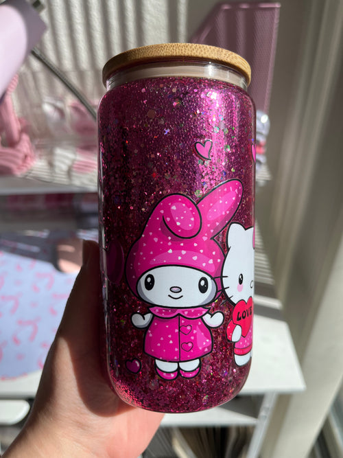 16oz Glitter Snow Globe Glass Tumbler