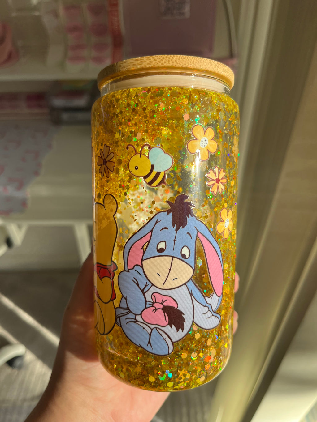 16oz Glitter Snow Globe Glass Tumbler