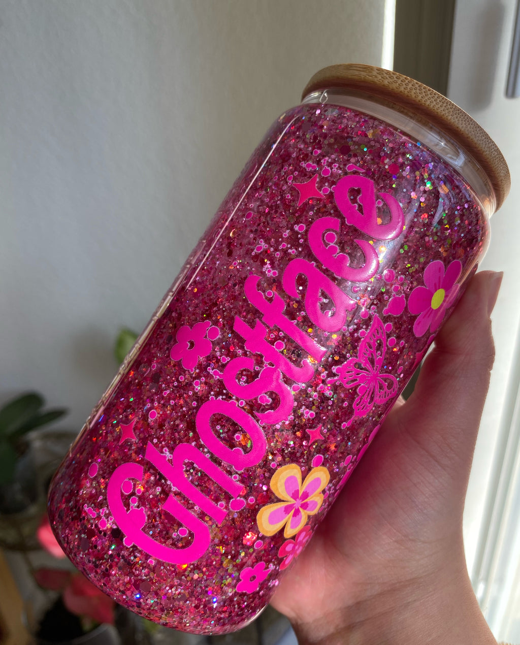 16oz Glitter Snow Globe Glass Tumbler