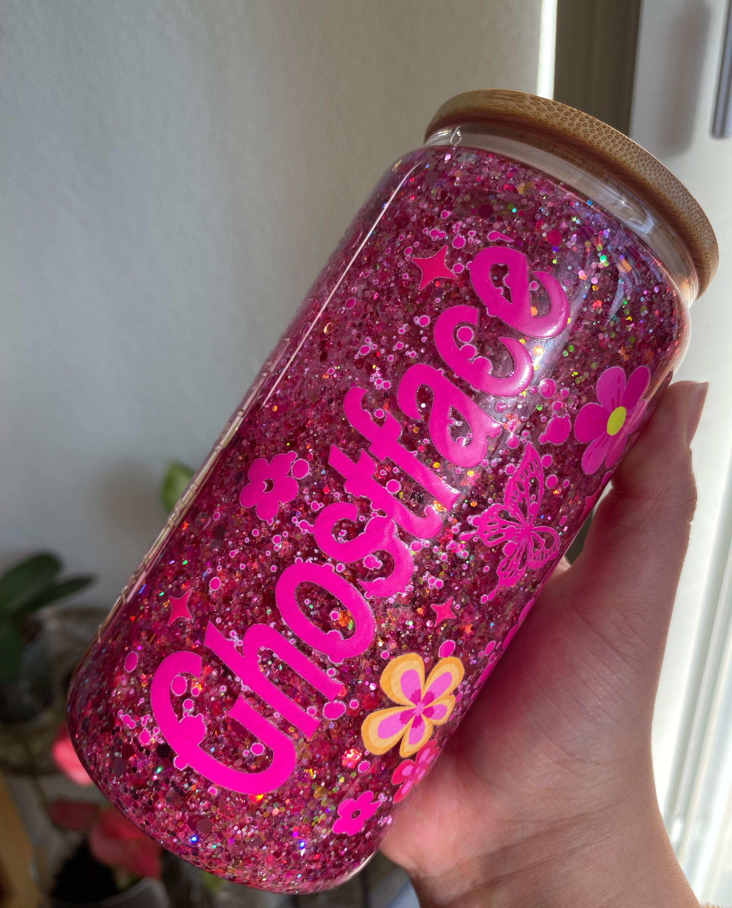 16oz Glitter Snow Globe Glass Tumbler