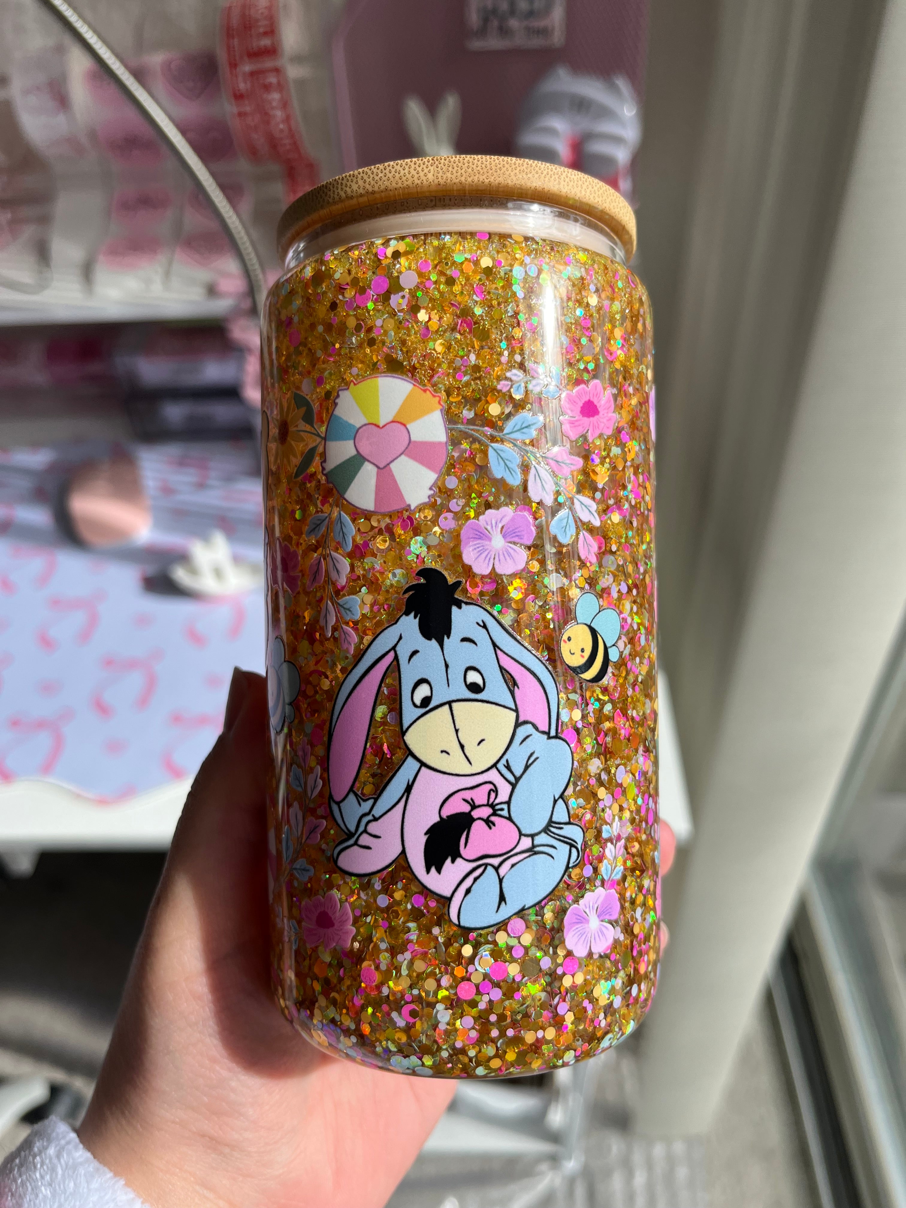 16oz Glitter Snow Globe Glass Tumbler