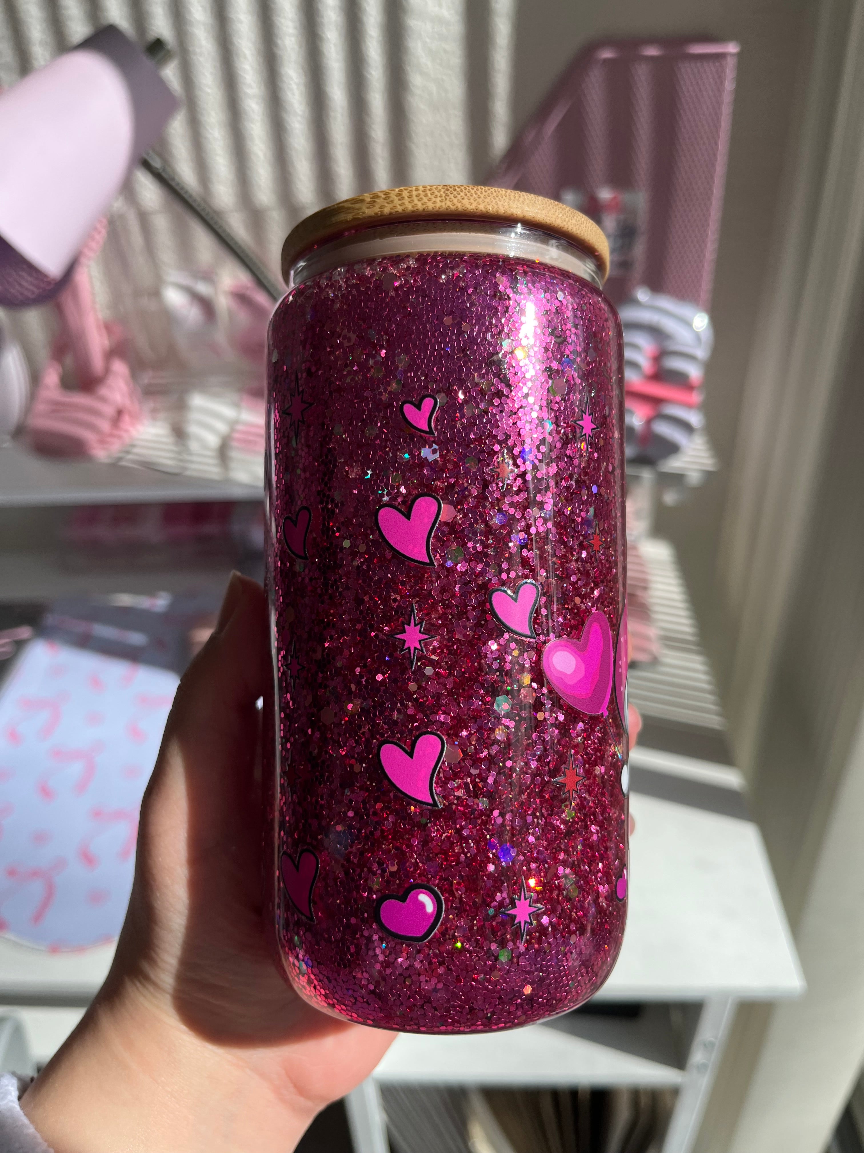 16oz Glitter Snow Globe Glass Tumbler