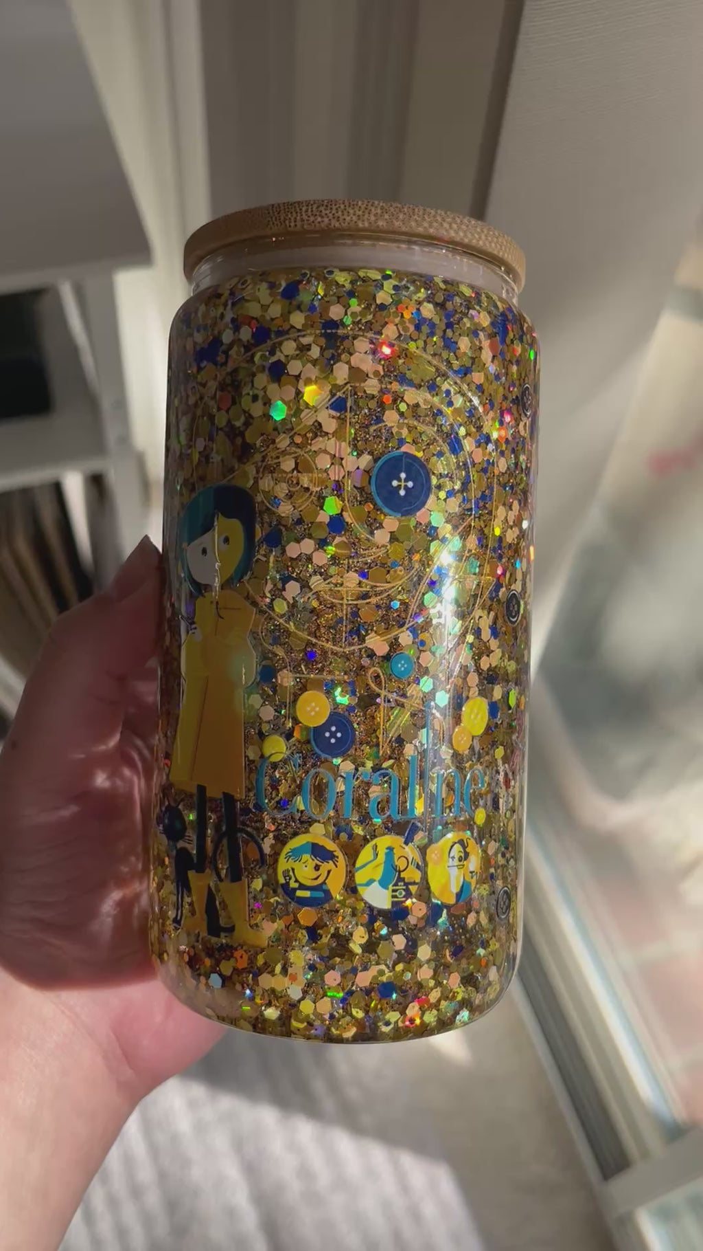 16oz Glitter Snow Globe Glass Tumbler